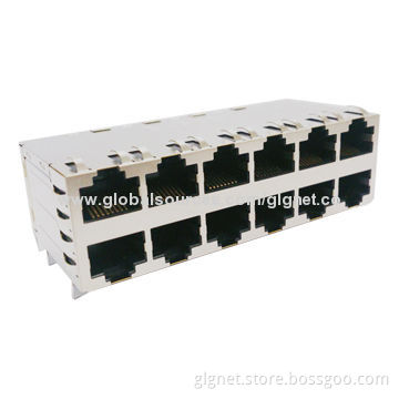 RJ45 2X6 Connector, Through Hole/PoE+, 1000Base-T/Surge Protection, Without LED with Transformer